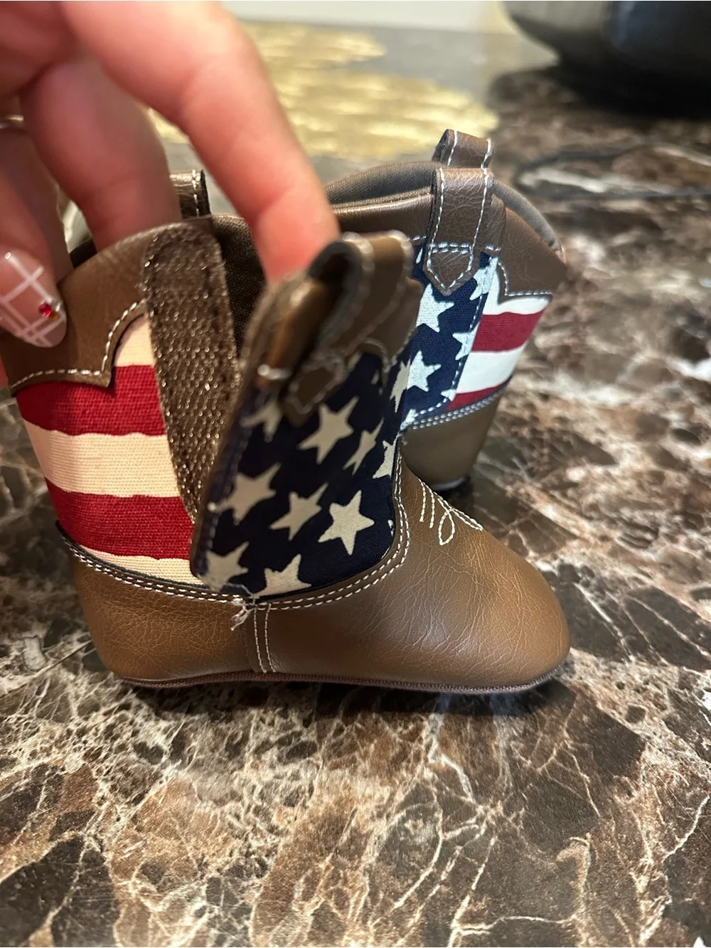 Kids Brown Cowboy Boots with American Flag Accent